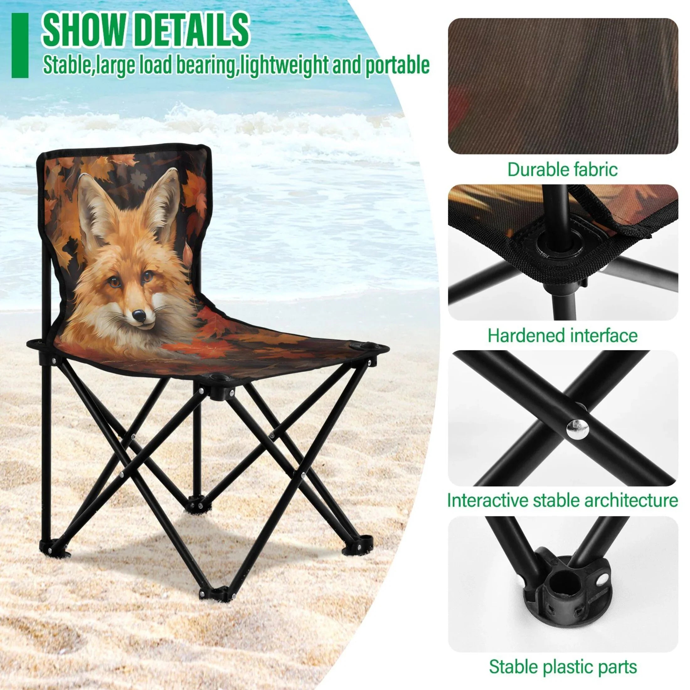 Lawn Beach Fox Chair Autumn Leaves with Bag Fishing in Folding Chair to Chair Camping 220LBS Carry Support Portable Outdoor Chair