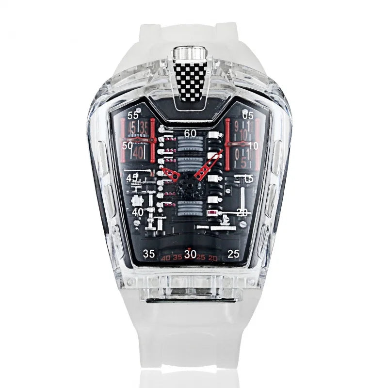 racing men's battery heart watch avant-garde A engine quartz transparent cool acrylic