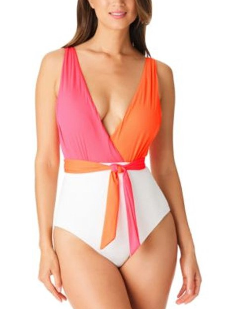 One-Piece Sanctuary Colorblocked Tie-Front Swimsuit, Large