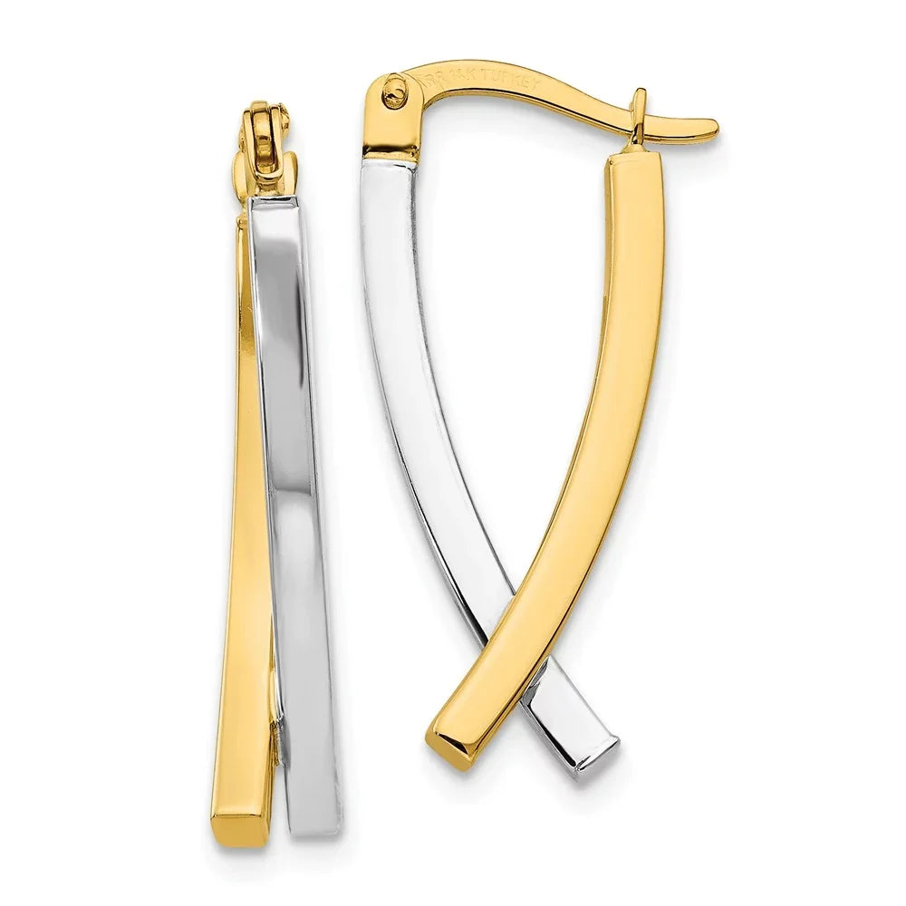 Adults Earrings; and for for 14kt and Teens; Hinged Two-tone Women Real Tube Men
