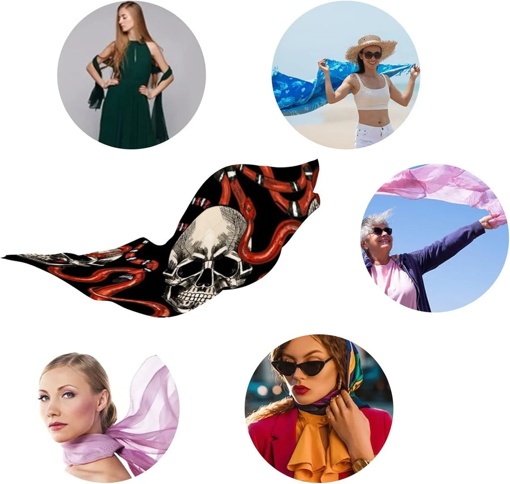 Skulls Hyjoy Long Scarves Scarf Shawl Lightweight for Women Girls Wrap Red Snakes Neck And Silk