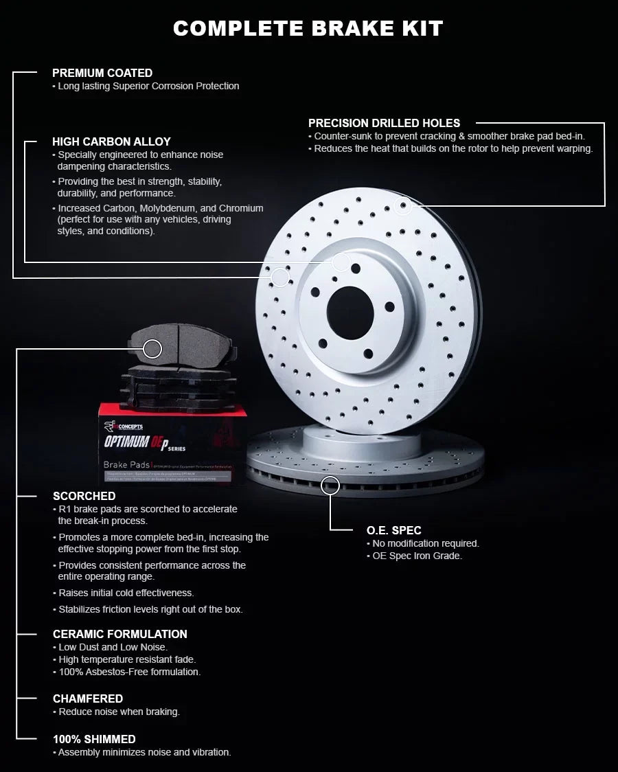 Brake OEp and 2007-2015 R1 Pads| Optimum Pads| Pads Brakes G37, Rotors Rotors G35, and Rotors|fits Q60 Brake Front |Front Brake Kit Concepts and
