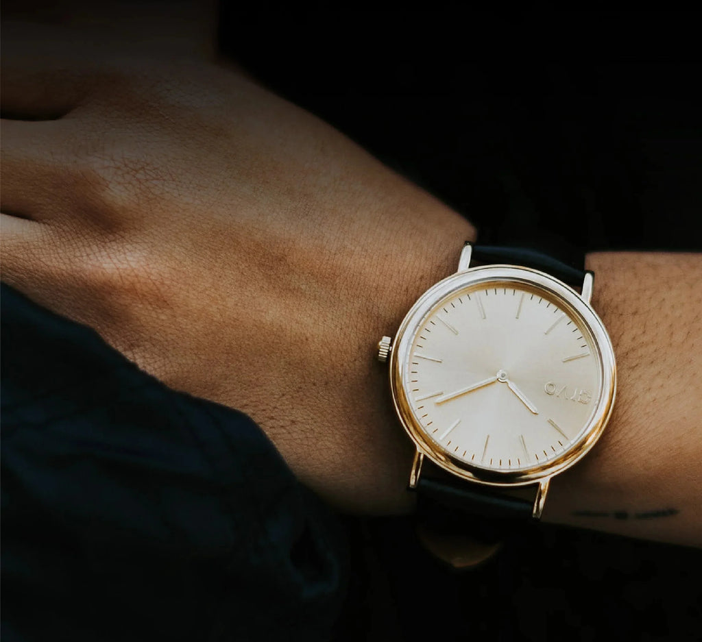 Leather Sawyer Time Watch Black Arvo Gold -