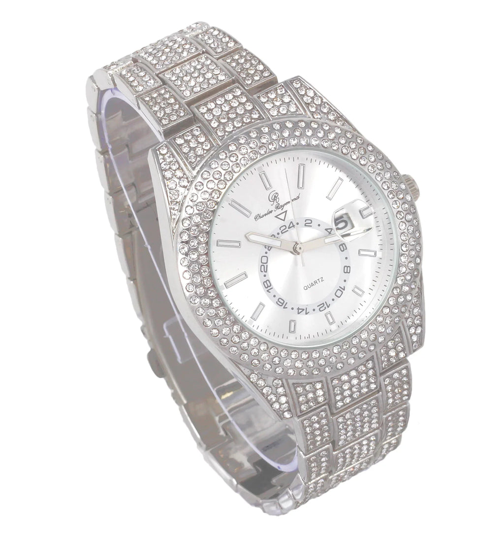 Bling'ed Ice Out Silver Blast! Trim Necklace Out Hip Matching with Raymond - with Rolly Blinged Sets Zig Hop Iced Zag Looks Necklace Charles Sets Wristwatch Band and on Out -