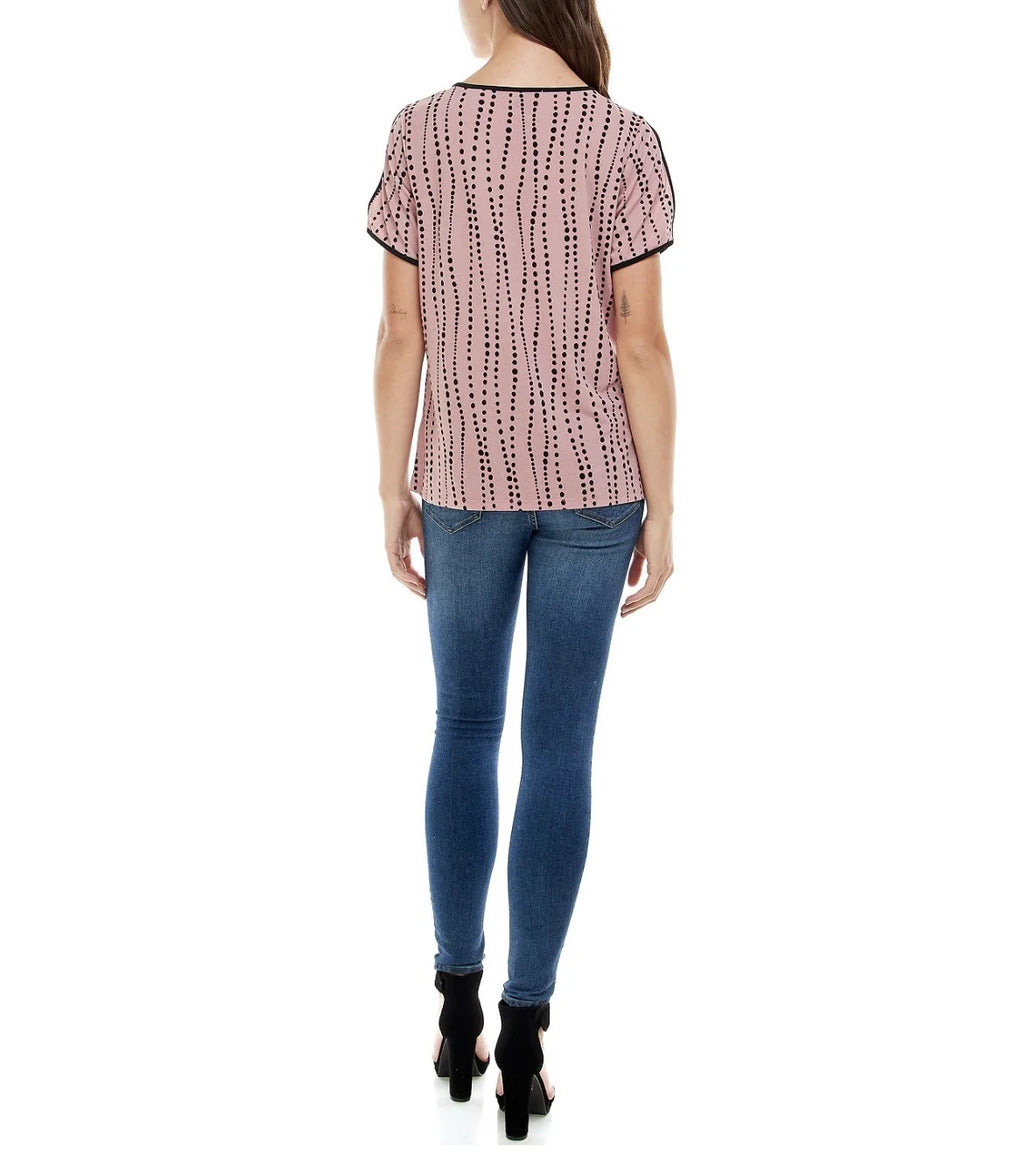 Size Women's and Contrast Top Adrienne Keyhole Sleeve Vittadini Split Binding