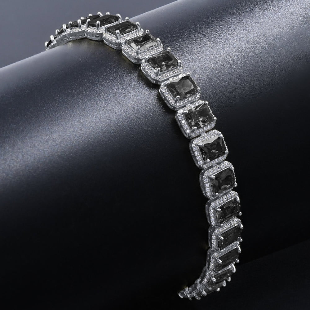 Mens Diamonds 14K White / Gold Onyx Finish Simulated Inch Bracelet 8.5 Ladies Black Solitaire 10mm