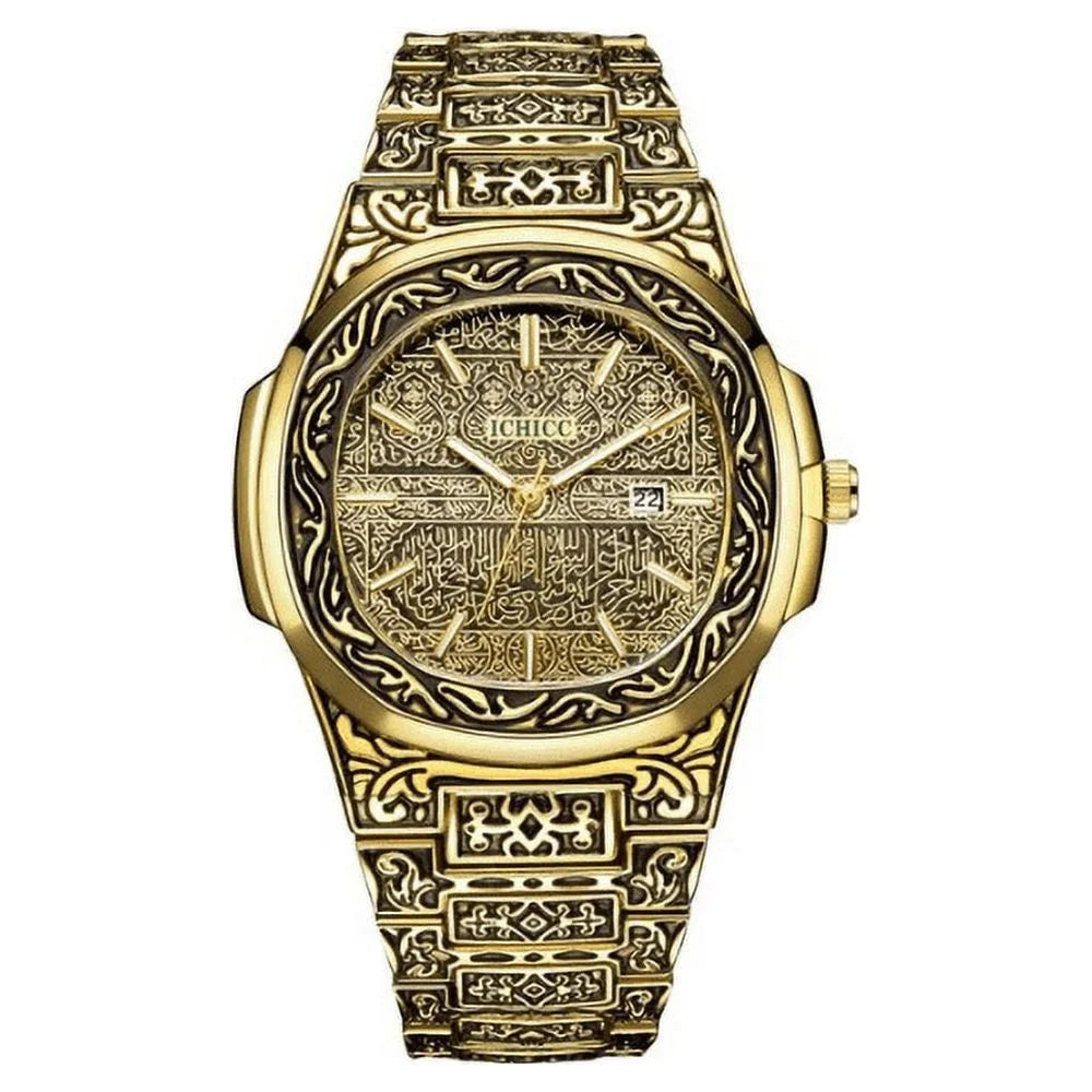 Watch for Steel Men with Gold Strap Watches Wrist Quartz Analogue Vintage Stainless Calendar