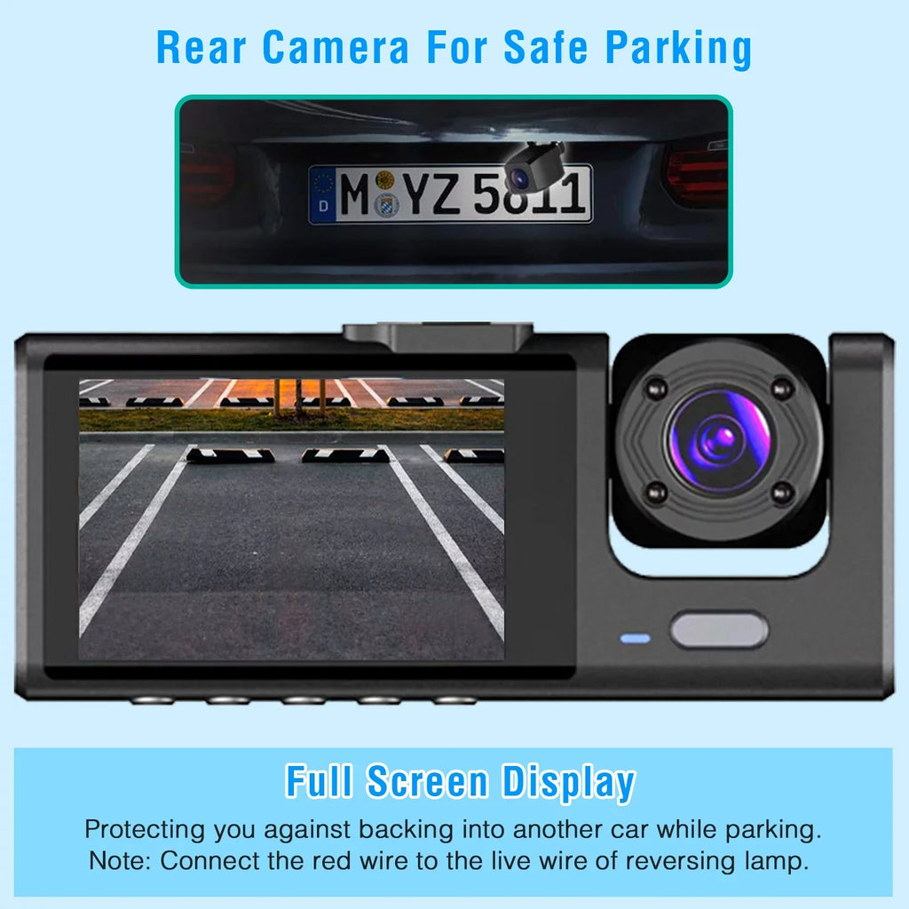 Car 3 Dashboard Video Driving Vision, G-Sensor, IR 3 Cam, Recorder, Dash 1080P Recorder, iMounTEK Camera Night Cam Dash Parking Way Front Camera Rear, Inside Mode and Triple DVR Backup Channel