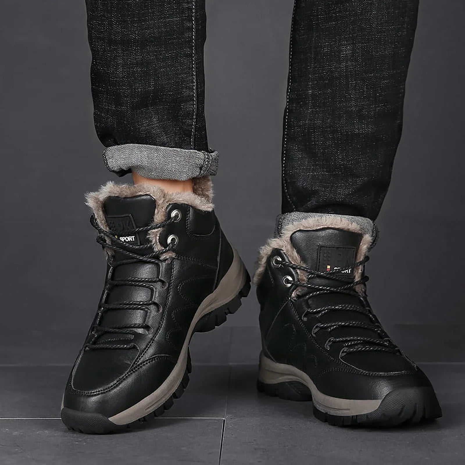 Moistureproof Boots Work Size Lopsie Outdoor Boots Hiking 11 Men's Black/Brown Leather Genuine Snow