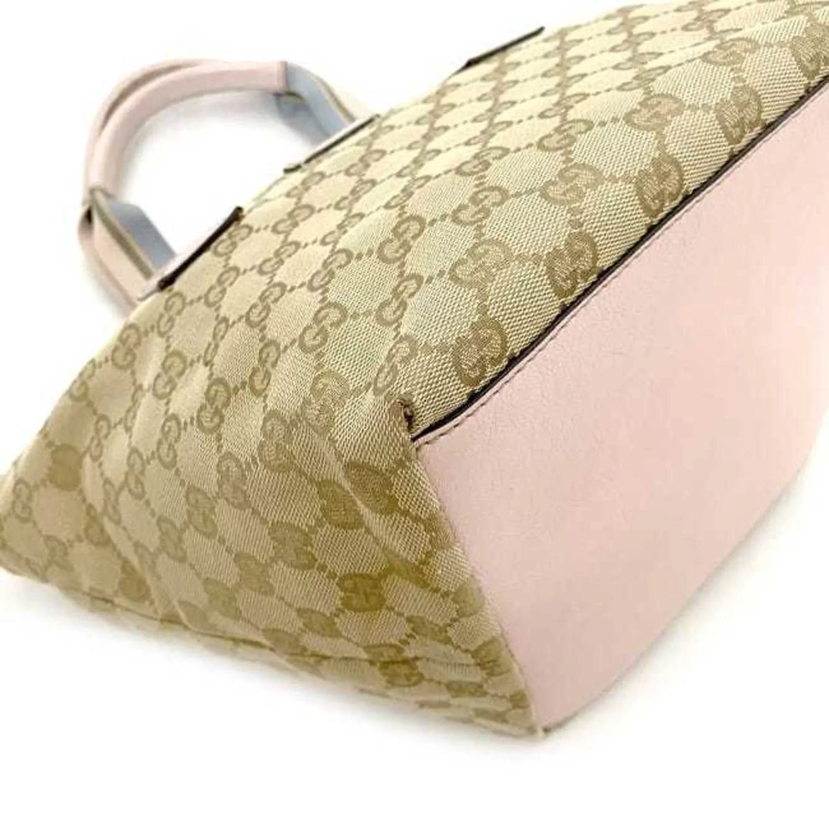 GG Beige Leather Handbag (Good) Women's Pink Blue Tote Bag Pastel Pre-Owned Canvas 131228