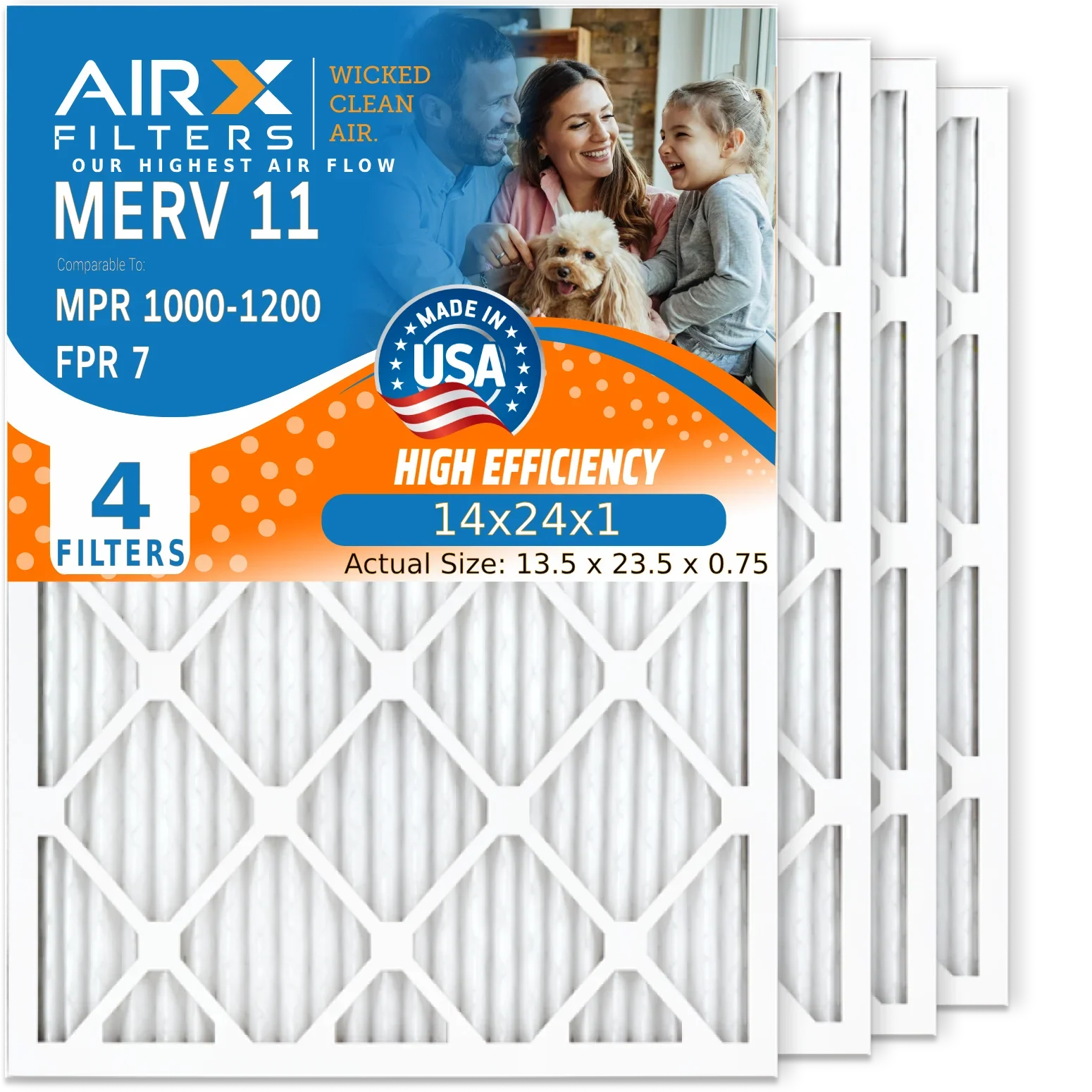 4 Pleated Premium . Made Air Filters 1000, Filter to Air Filter Comparable & 1200 11 7 Electrostatic 14x24x1 Pack 14x24x1 Conditioner Furnace by