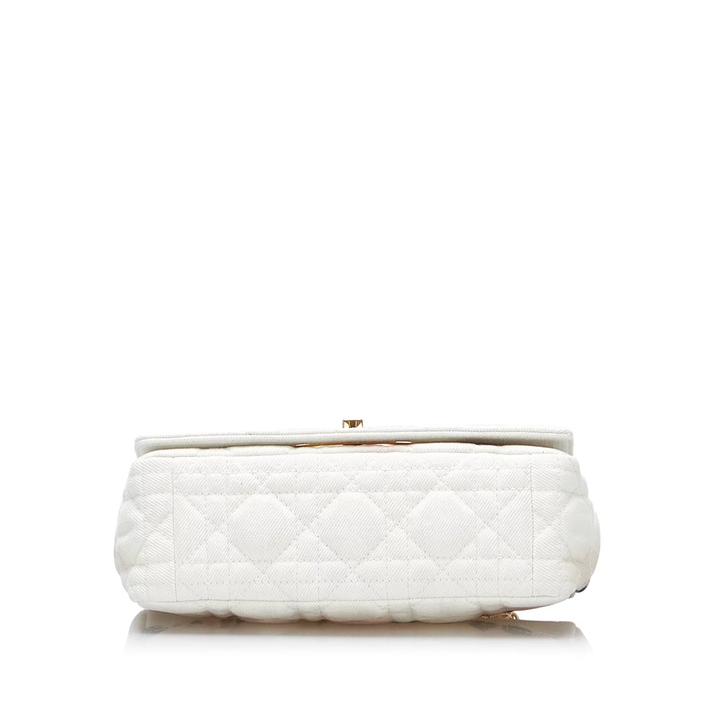 (Good) Fabric Caro Tie Authenticated Small Pre-Owned White Bag Denim Crossbody Dior Dye Unisex