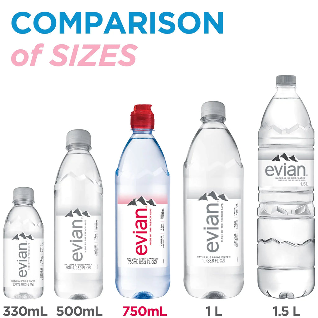 Count Fl Spring 12 Bottles evian Natural Oz, liquid, 25.36