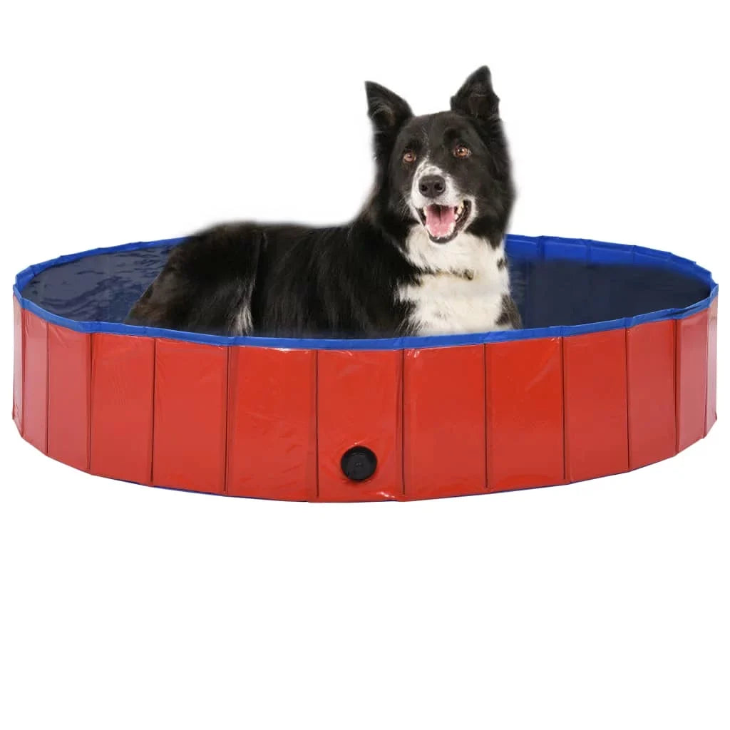 PVC Red Foldable Swimming Dog 63"x11.8" Pool