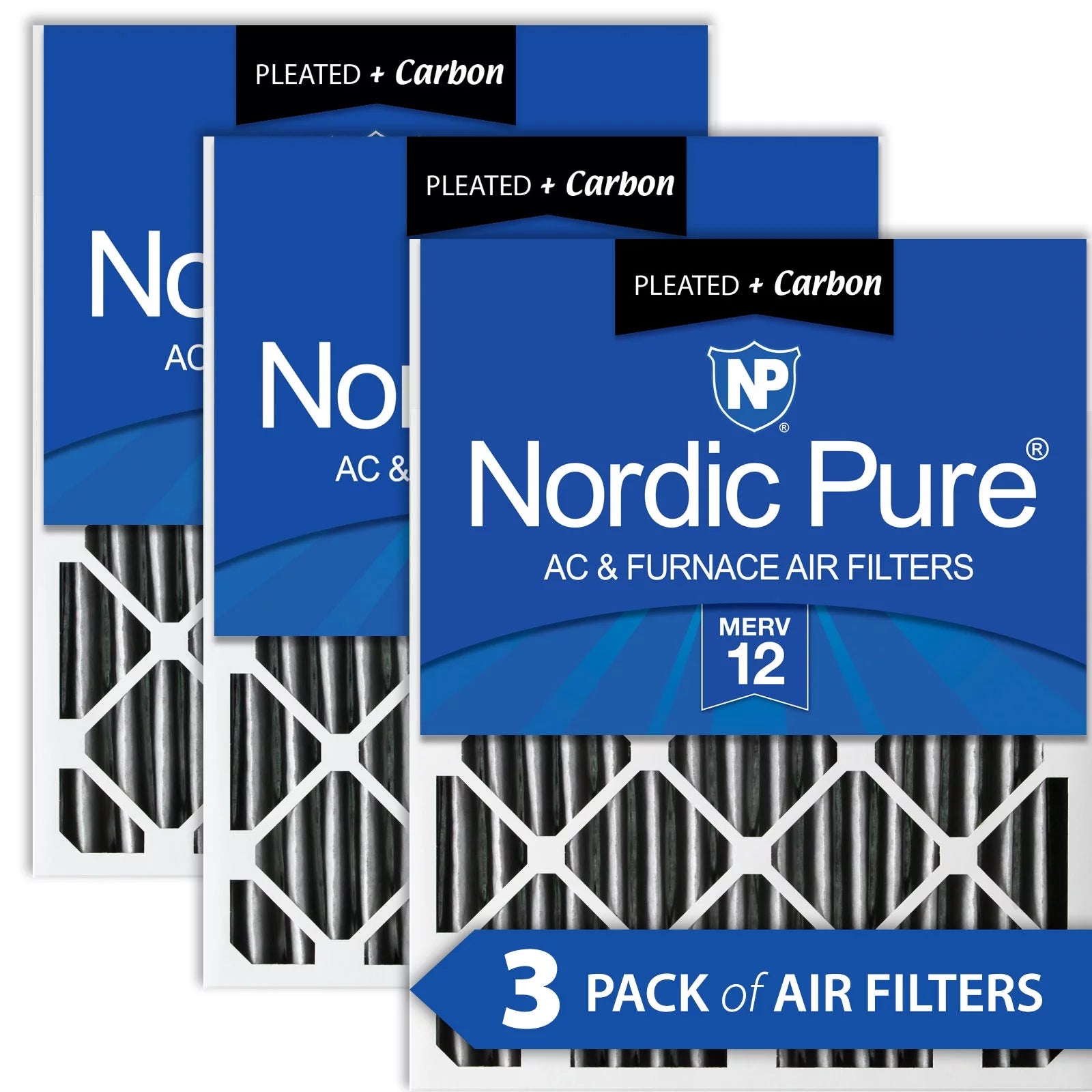 Carbon Pleated Plus Air Nordic Filters Pack 12 3 Furnace 20x20x2 Pure