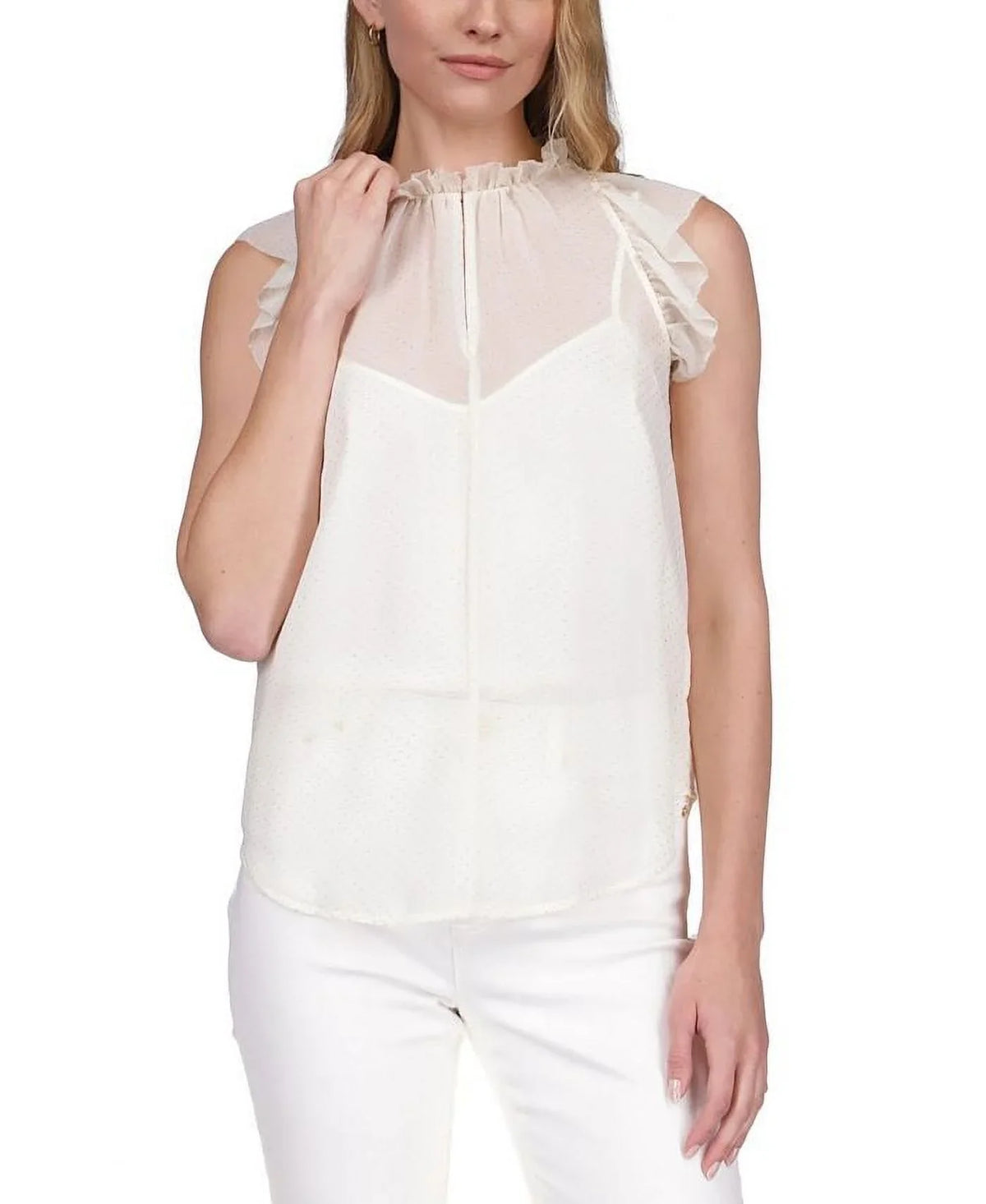 Ruffled Chiffon Kors Top Michael Dewdrop MICHAEL