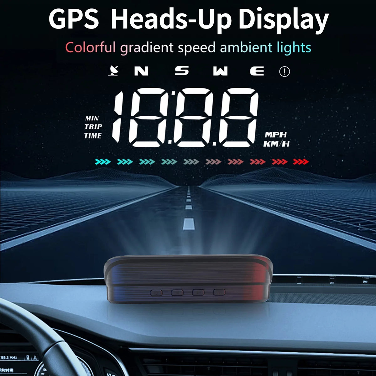 Speed for Display GPS Digital Over-Speed Distance, Heads-Up Speedometer Light, Apexeon & Alert Car, Ambient Travel Direction, Time,