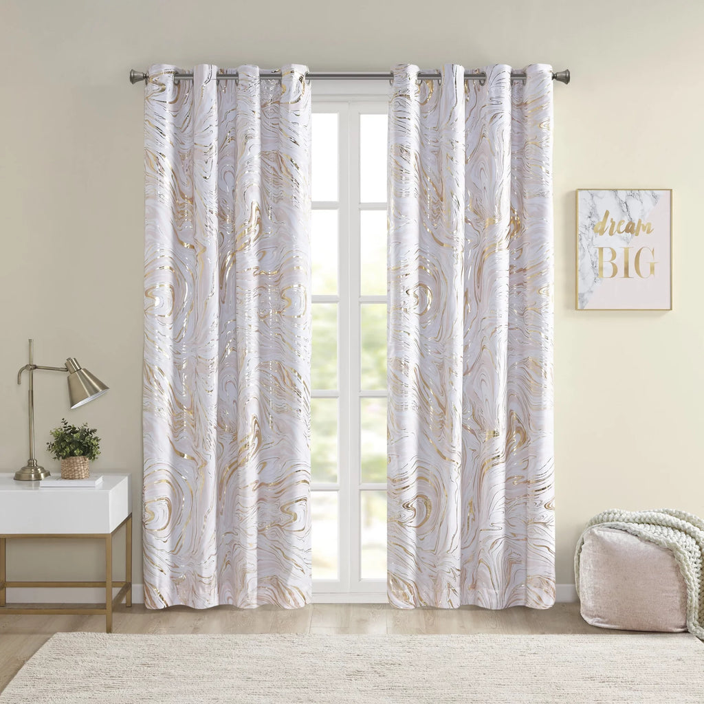 Printed 50x84" Metallic Total Intelligent Grommet Blush/Gold, Blackout Top Design Marble Curtain, Rebecca
