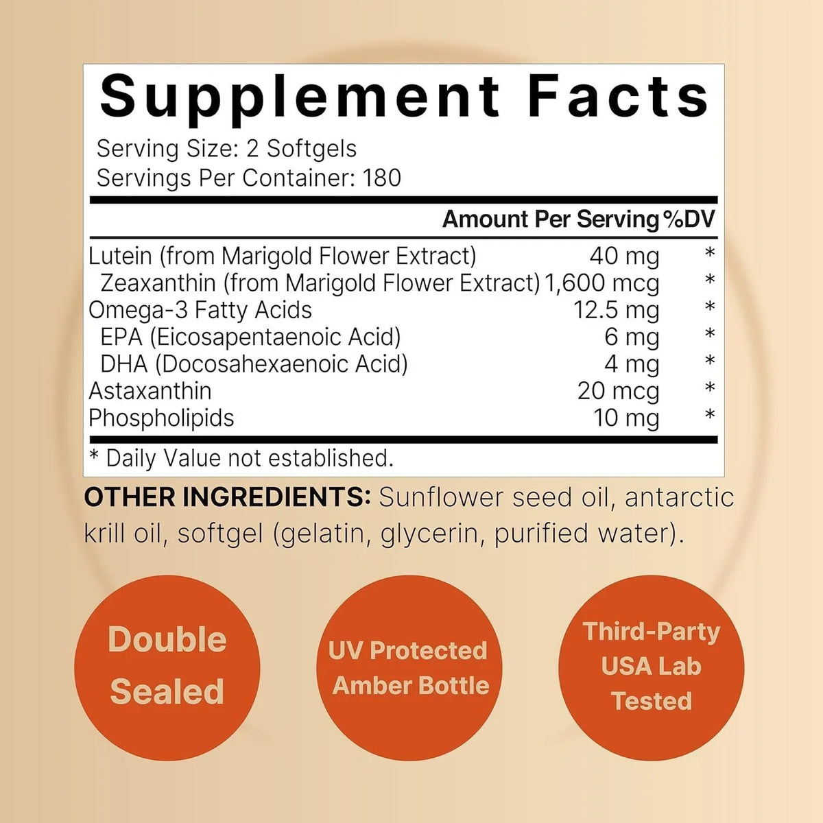 Lutein 40 mg with Astaxanthin/Phosphalipids/Omega-3/Krill Zeaxanthin 360 Softgels