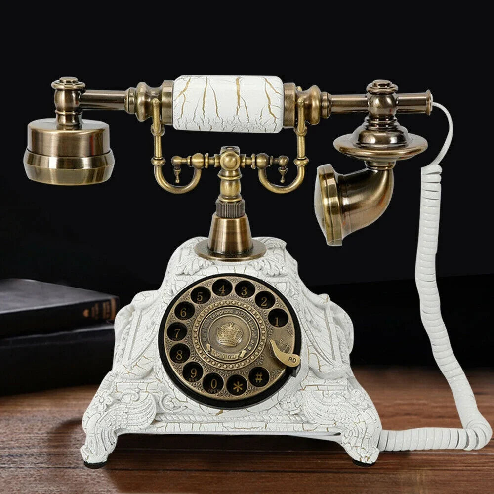 and Wired Resin Decoration Telephone Telephone Antique (White) Chic Dial Hotel for Elegant Decoration Old-Fashioned Antique Retro Machine Desktop Practical Home Landline Rotary Office European