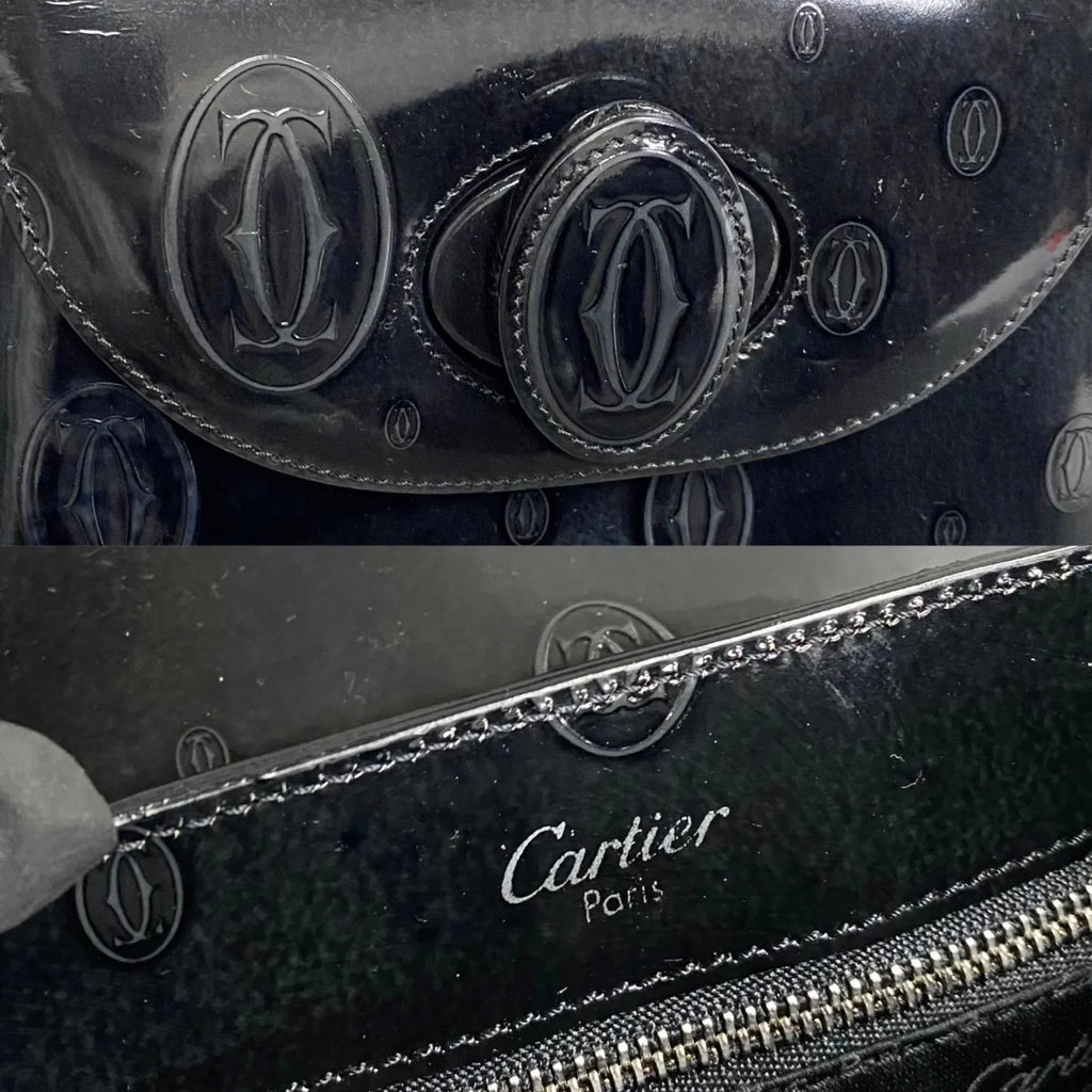 Pre-Owned Turnlock Handbag Leather 19374 Black Birthday Happy Patent (Good)