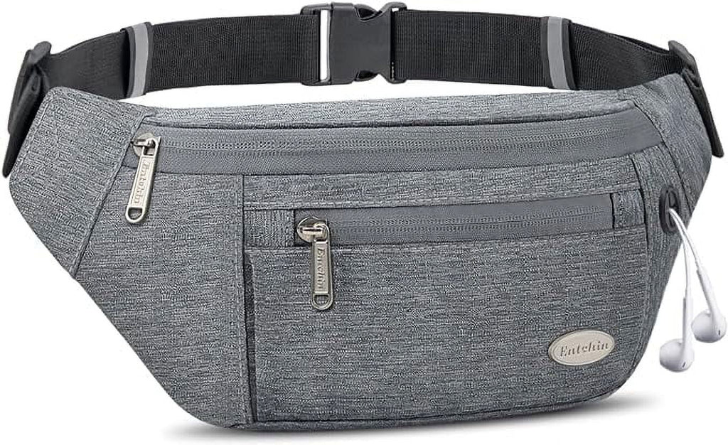Entchin Hiking, Bum Casual Men Bags Pack Travel, Fanny Waist Pack 4-Zipper fashion with for Cycling and Running, Women Crossbody for premium Pockets,