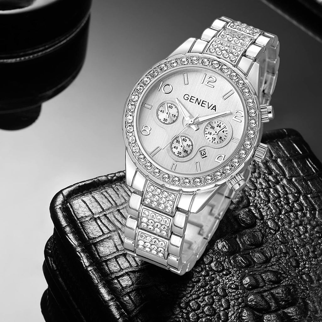 Link Luminous FANMIS Bracelet Analog Watch Calendar with Diamonds Stainless Crystal Quartz Unisex Steel Pointer Pave Luxury Floating