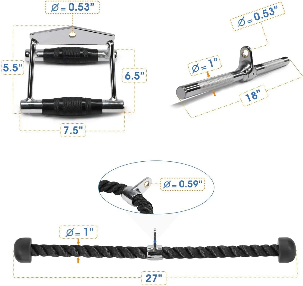 Bar D Yes4All + Handle Tricep Cable V-shaped Attachment + Combo Double Rope