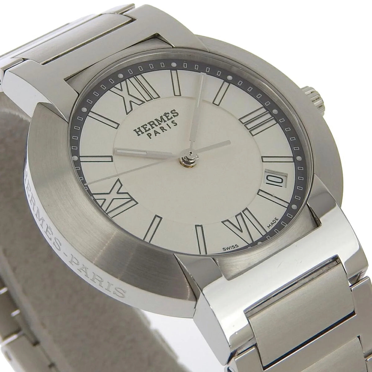 Made Pre-Owned Swiss (Fair) Nomad Quartz Steel Stainless Watch NO1.710 Hermes Silver Men's Dial Analog White Display