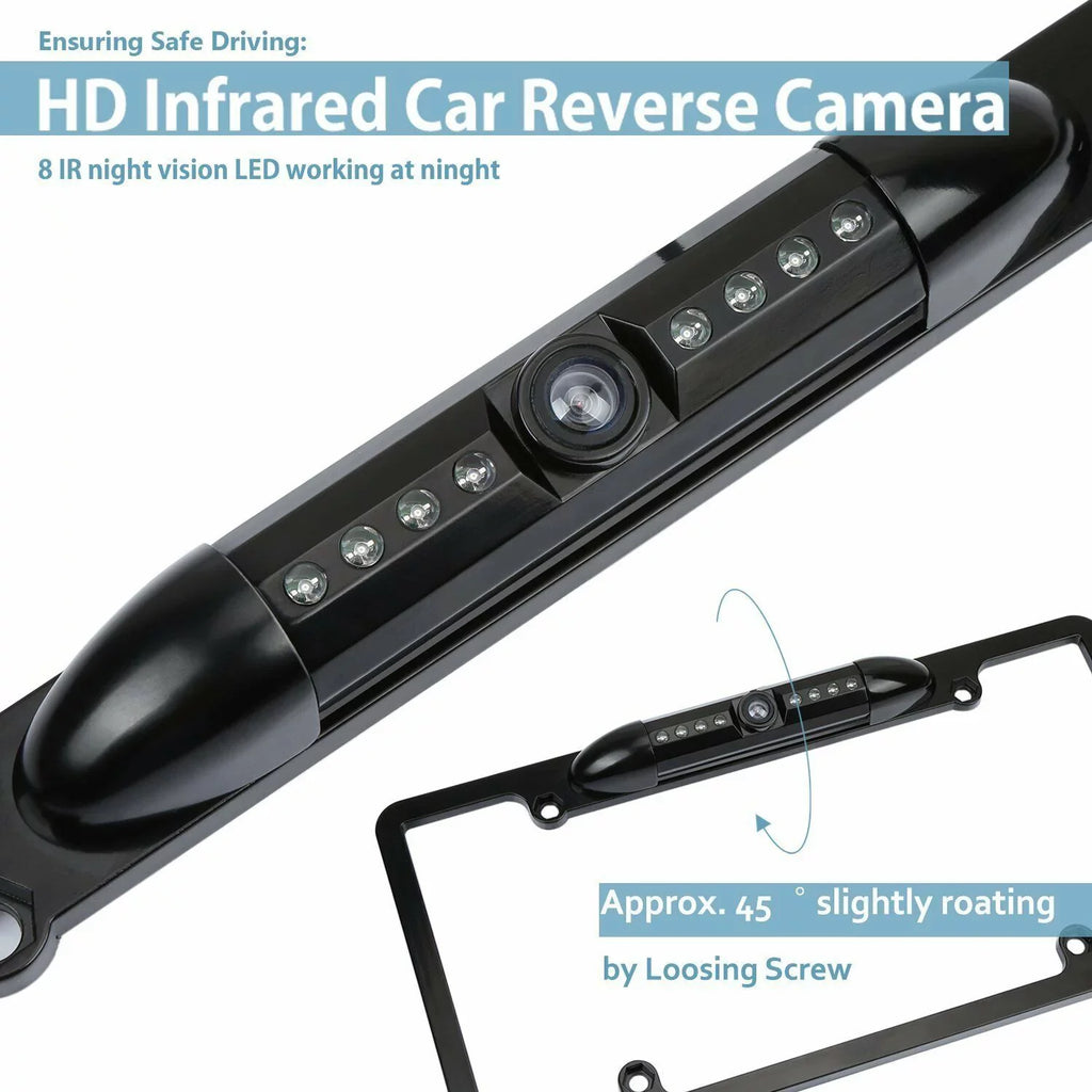 Black Backup Plate License Frame Night Rearview Camera 170° Vision Reverse Car