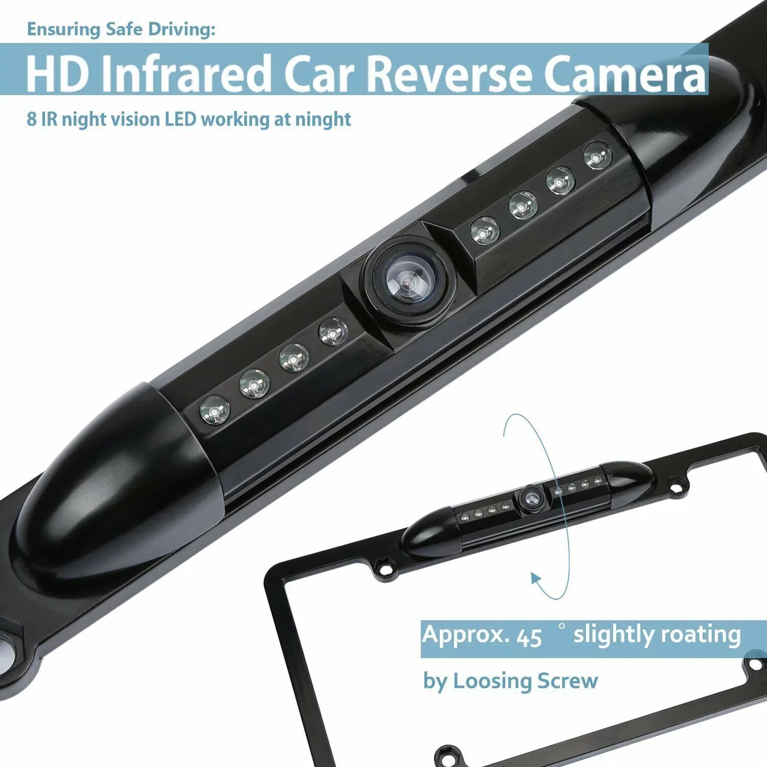 Black Backup Plate License Frame Night Rearview Camera 170° Vision Reverse Car