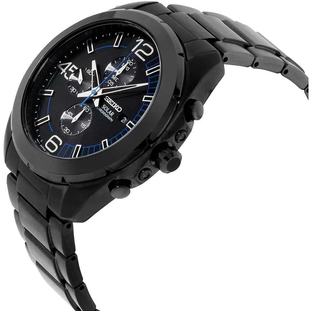 Watch Solar Dial Bracelet Black Black Chronograph Seiko SSC203 - Men's - Stainless -