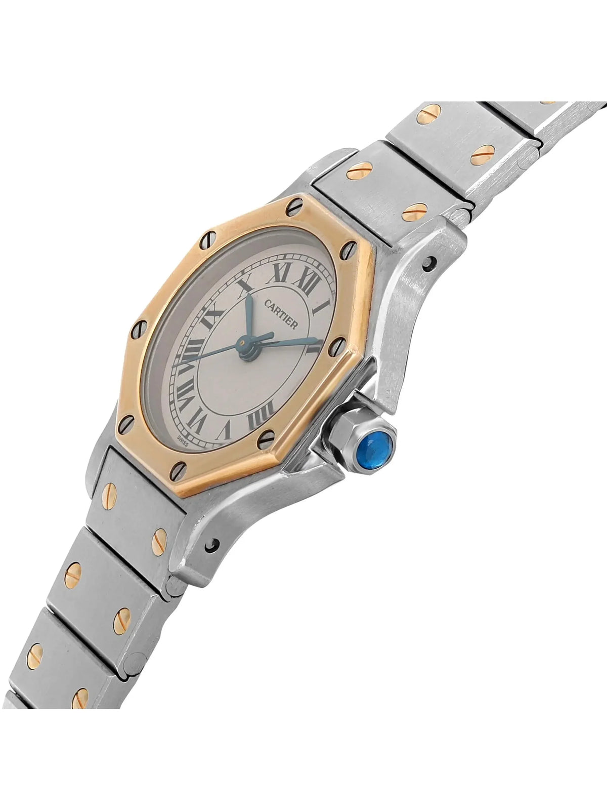Steel 18K Santos (Good) Gold Octagon Cartier Cream 187903 Watch Yellow Pre-owned