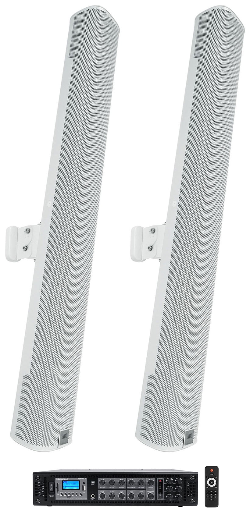 Commercial White 70V (2) 32" Mount Column COL800- Array Wall Speakers+Amp